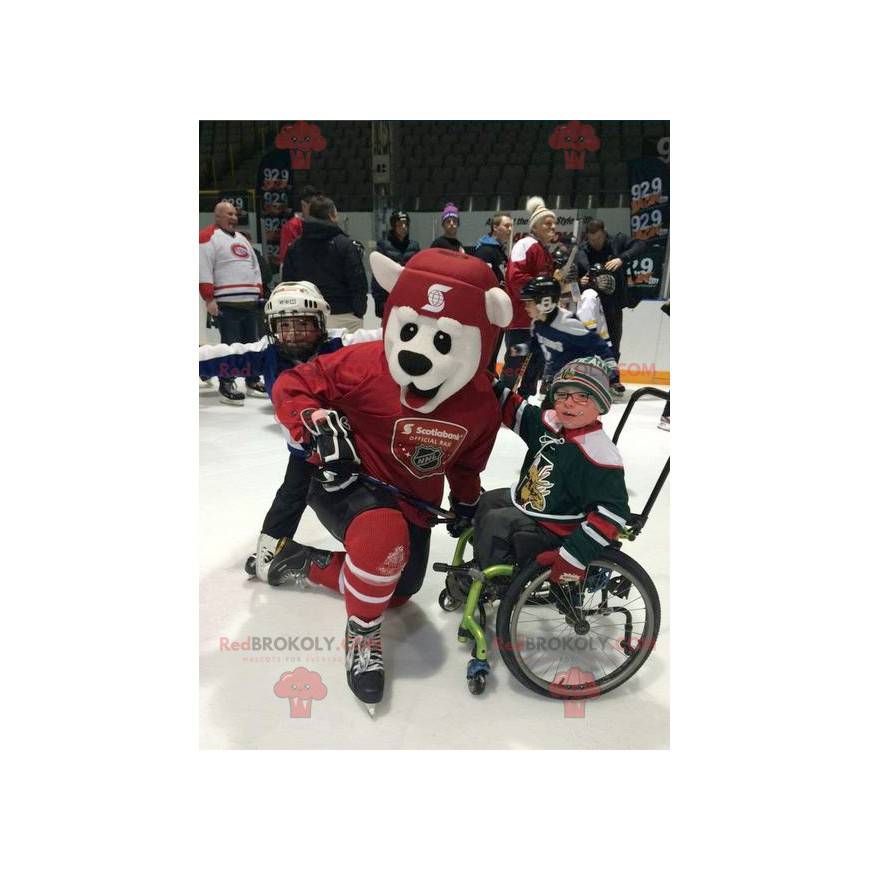 Mascota del oso polar en equipo de hockey rojo - Redbrokoly.com