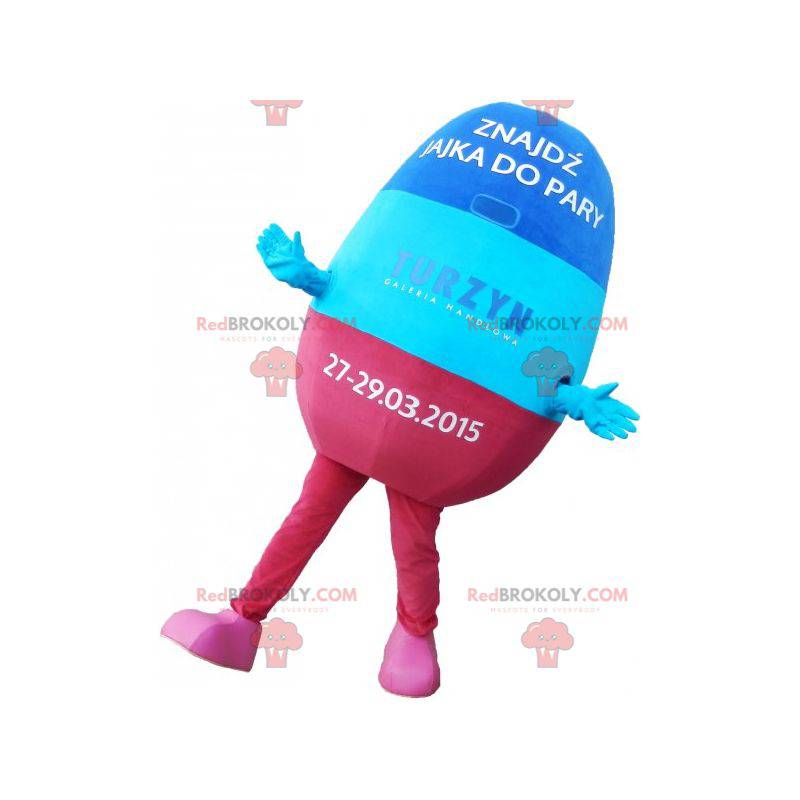 Blaues und rosa Pillenmaskottchen. Drogenmaskottchen -