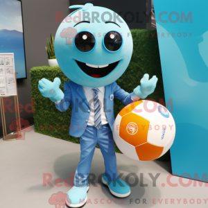 Cyan Handball Ball mascot...