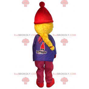 Mascotte La Plagne. Mascotte ragazza bionda in abito da sci -