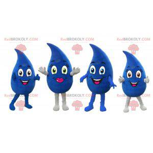 4 giant blue water drops mascots 2 boys and a girl -