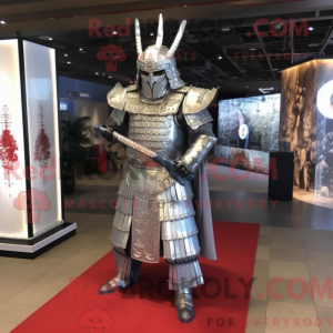Sølv Samurai maskot kostume...