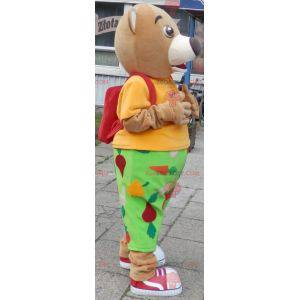 3 beige Bärenmaskottchen im farbenfrohen Outfit - Redbrokoly.com