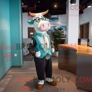 Teal Holstein Cow mascotte...