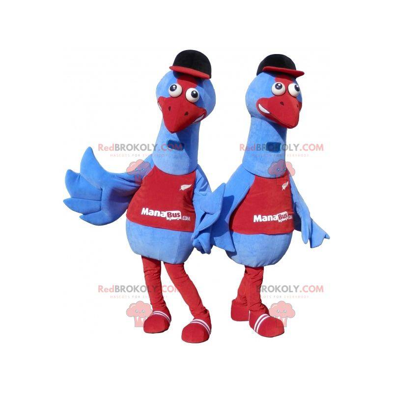 2 maskoter med blå fugler. 2 strutsdrakter - Redbrokoly.com