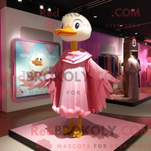 Rosa svanemaskotdraktfigur...
