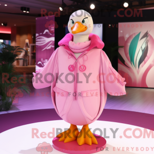 Rosa svanemaskotdraktfigur...