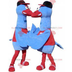 2 mascotas de pájaros azules. 2 disfraces de avestruz -