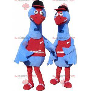 2 mascotas de pájaros azules. 2 disfraces de avestruz -