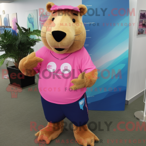 Pink Capybara mascot...
