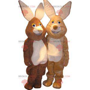 2 konijn mascottes een bruin en een beige - Redbrokoly.com