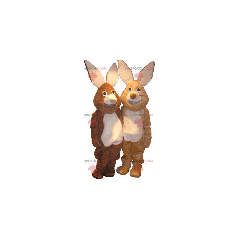 2 Kaninchenmaskottchen, eines braun und eines beige - 2 Kaninchenmaskottchen, eines braun und eines beige -