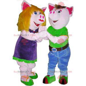 2 pig mascots a boy and a girl. Couple costume - Redbrokoly.com