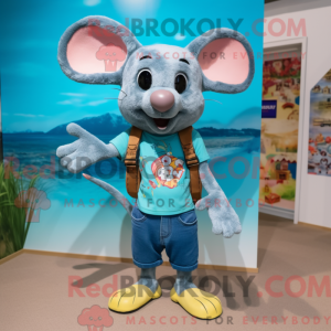 Cyan Mouse mascot costume...