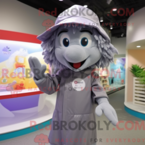 Fantasia de mascote de Pho cinza com capa de chuva e faixas de cabeça - Pho mascotes - REBROKO_224815 - RedBrokoly.com