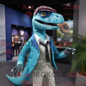 Cyan Velociraptor maskot...