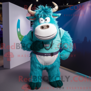 Cyan Yak Maskottchen Kostüm...