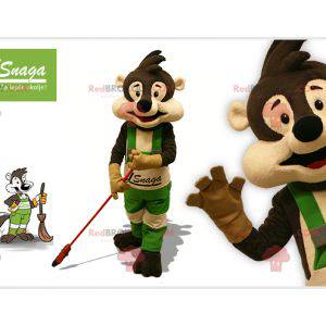 Brown and beige raccoon mascot with a broom - Redbrokoly.com