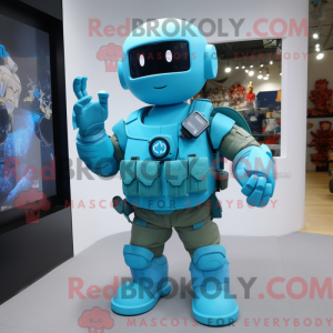 Cyan Soldat Maskottchen...