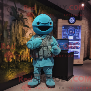 Cyan Soldat Maskottchen...
