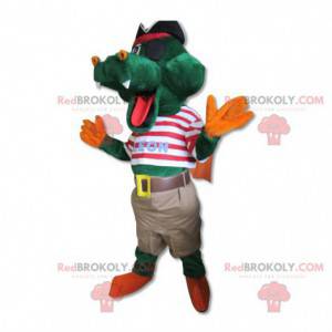 Mascote fofo crocodilo vestido com fantasia de pirata -