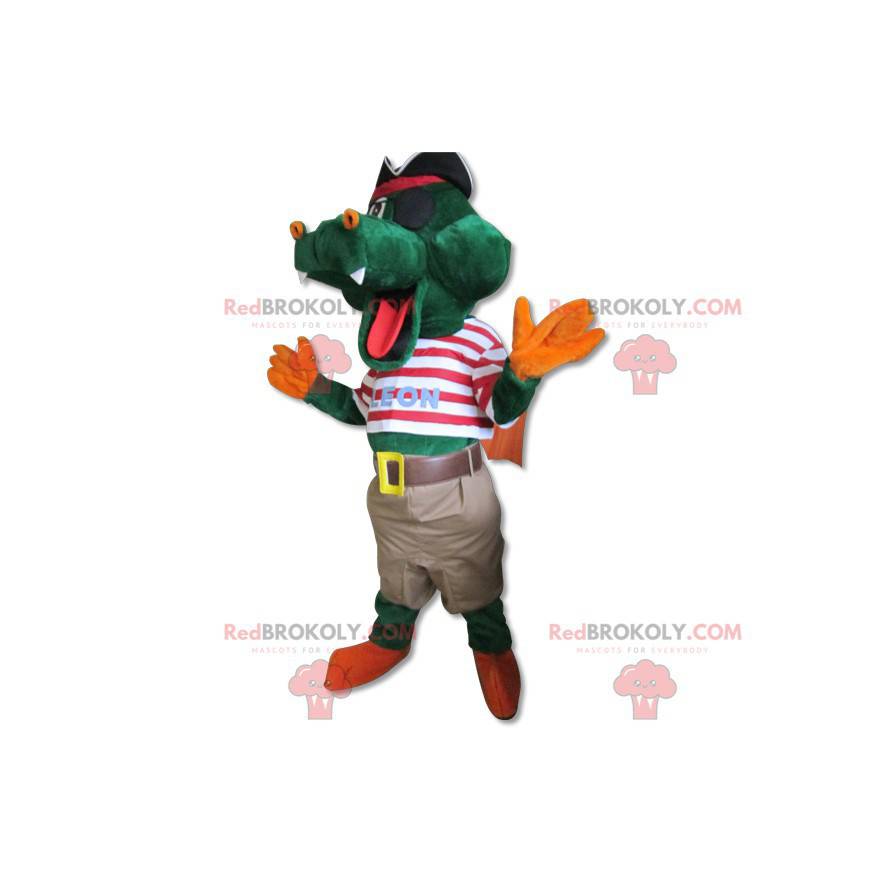 Mascotte coccodrillo carino vestito in costume da pirata -