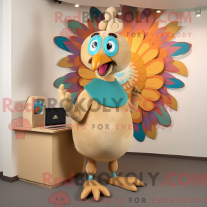 Tan Peacock maskot kostume...