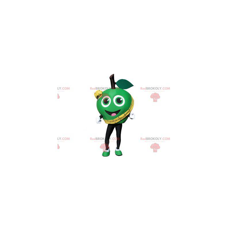 Mascota de manzana verde muy sonriente. Manzana verde gigante -
