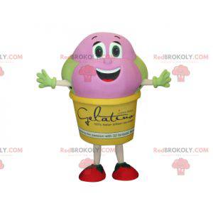 Mascot olla de helado gigante amarillo rosa y verde -