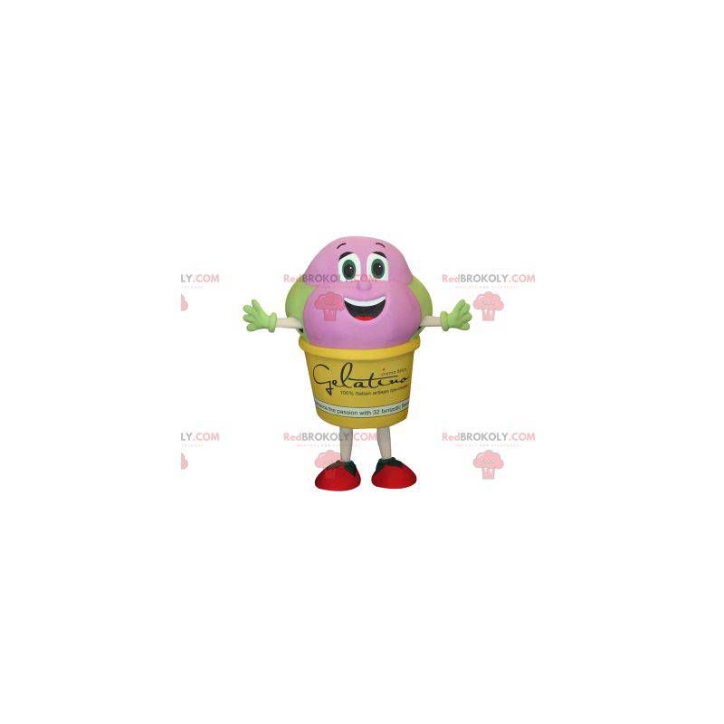 Mascot olla de helado gigante amarillo rosa y verde -