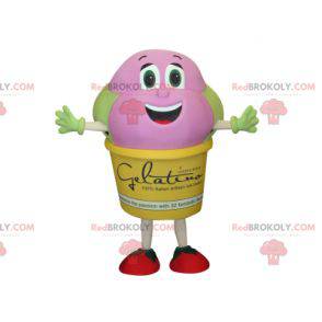 Mascot pentola gelato gigante giallo rosa e verde -