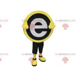 Round black yellow and white mascot with the letter E -