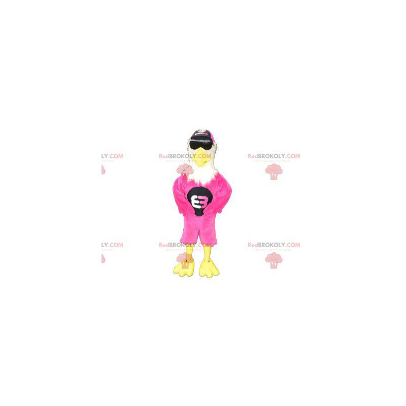 Pink white and yellow eagle mascot with glasses - Redbrokoly.com