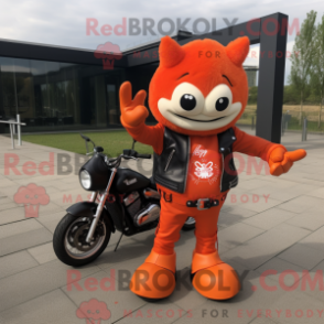 Máscara de dragão Orange Devil com máscara de motociclista e roupas - Mascotes laranja - REBROKO_225655 - RedBrokoly.com