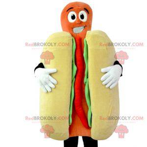 Obří hot dog maskot. Kostým rychlého občerstvení -