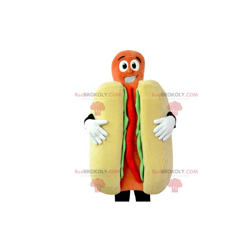 Obří hot dog maskot. Kostým rychlého občerstvení -