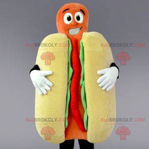 Obří hot dog maskot. Kostým rychlého občerstvení -