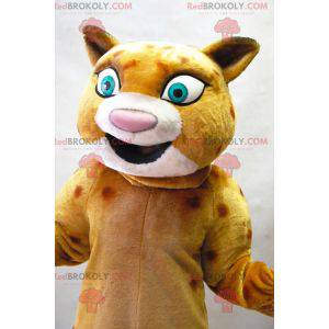 Mascota de leopardo beige naranja con grandes ojos verdes -