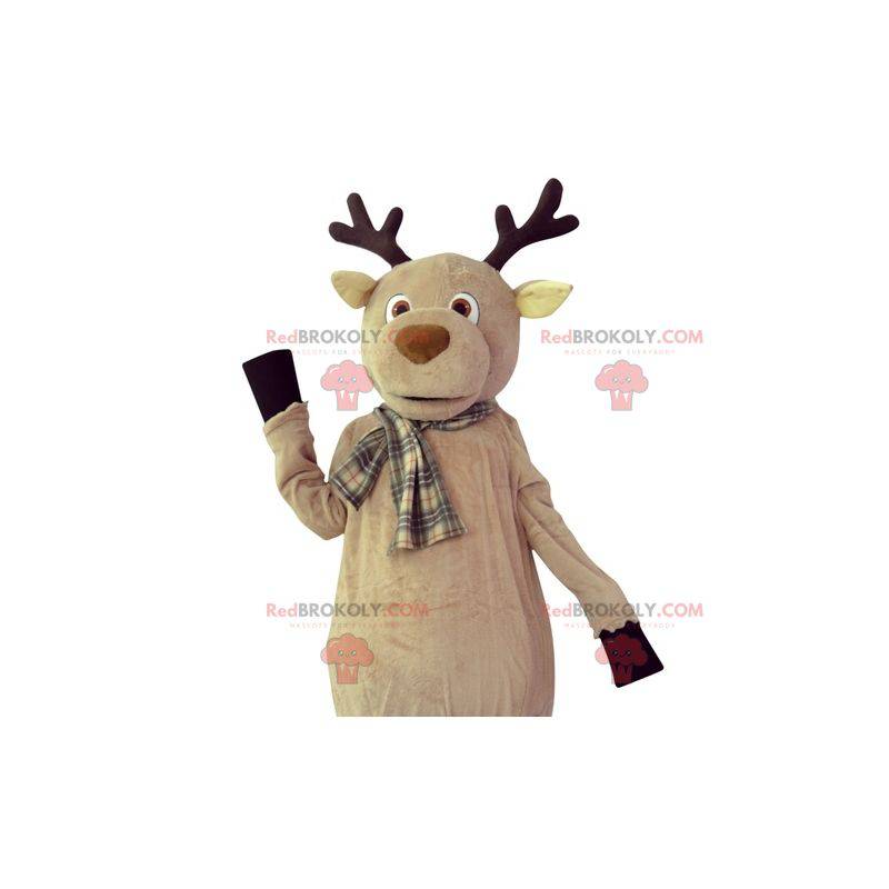 Mascotte de renne d'élan de caribou géant avec une écharpe -