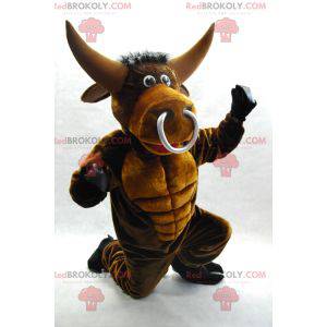 Mascotte toro marrone muscoloso molto impressionante -