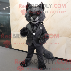 Sort Lynx maskot kostume...