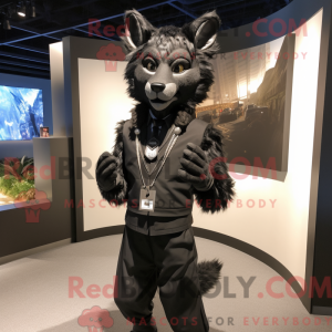 Sort Lynx maskot kostume...