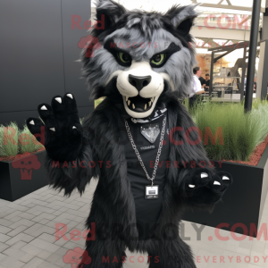 Sort Lynx maskot kostume...