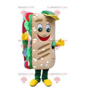 Mascot gigantisk sandwich med brød og rå grønnsaker -