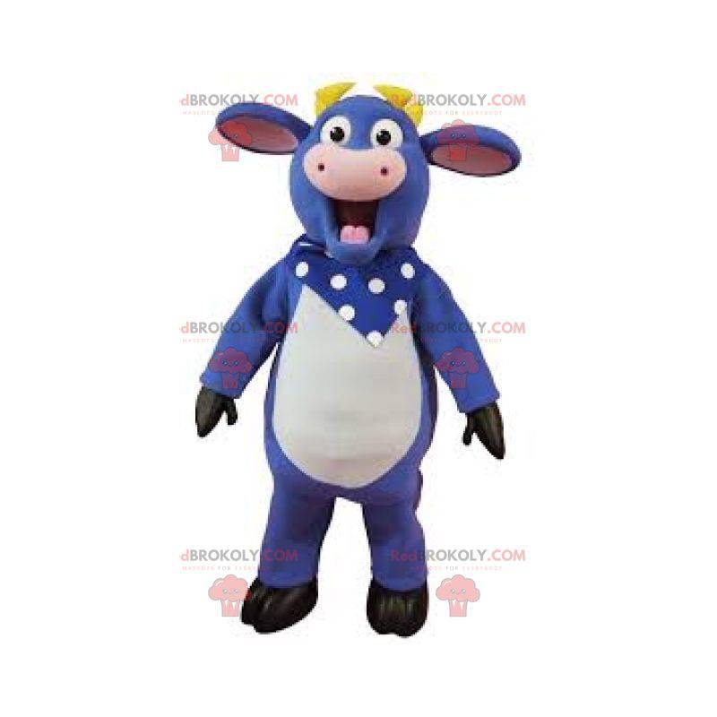 Mascot blue white and pink cow with a headband - Redbrokoly.com