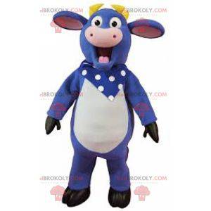 Mascotte blu mucca bianca e rosa con una fascia - Redbrokoly.com