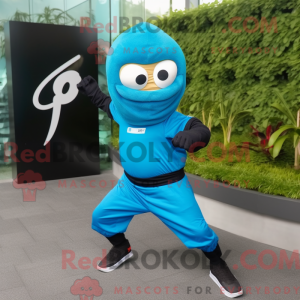 Cyan Ninja maskot kostume...