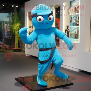 Cyan Ninja-maskotdraktfigur...