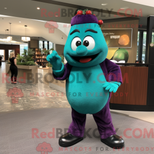 Teal Grape maskotdraktfigur...