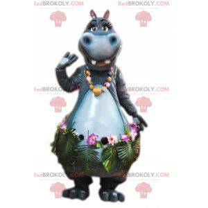 Mascot hipopótamo gris con una falda exótica - Redbrokoly.com